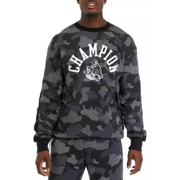 Champion Men's Camo Crewneck Sweatshirt Wolf Logo Pullover, Size L, NWT - Picture 1 of 10